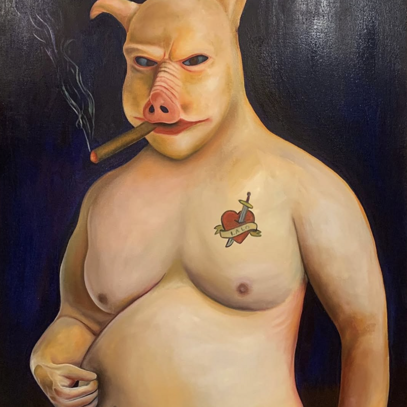 Cuche malo.

Óleo sobre tela.

120x80.

Alan Montessori.