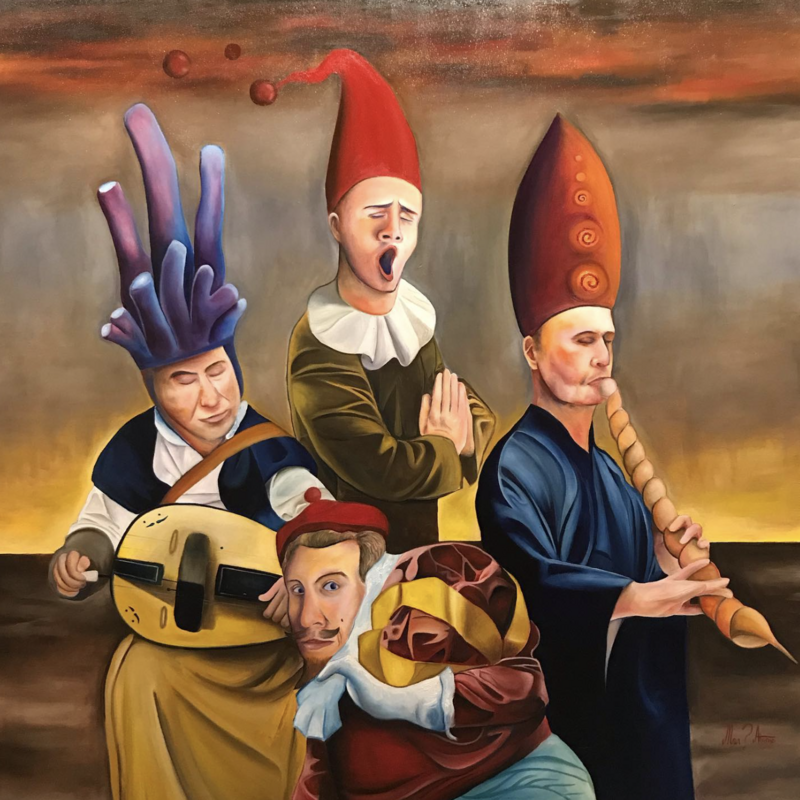 Chile Frito.

130x130.

Óleo sobre tela.

Alan Montessori.

En la cultura popular costeña se le conoce como banda de chile frito al acompañamiento musical que armonizaba las fiestas de los barrios pobres y en donde se acostumbraba comer un plato de arroz con chile frito, el tiempo se encargó de convertirlo en un elemento típico del espíritu del pueblo, es parte de la algarabía, del festejo casi ritual; los elementos pictóricos en este cuadro no representan en sí mismo al chile frito original sino más bien la embriaguez espiritual del acto, lo dionisiaco, símbolo del desencadenamiento ilimitado del deseo, la liberación de cualquier inhibición o represión del ser humano.